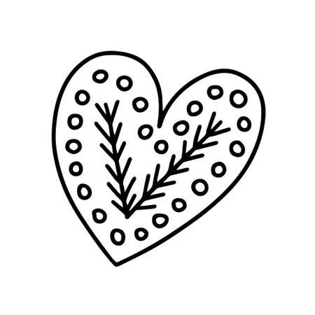 Doodle heart shape gingerbread clip art. Vector ginger cookie in heart shapeのイラスト素材