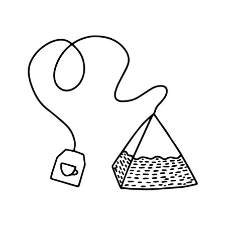 Pyramid tea bag vector doodle illustration. hand drawn tea bag clipartのイラスト素材