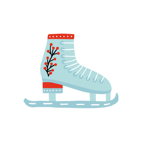Vector ice skate Christmas illustration. Flat winter ice skate shoe with berries decorのイラスト素材