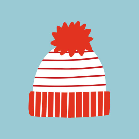 Winter Christmas hat with red pompom vector clipartのイラスト素材