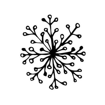 Doodle hand drawn vector snowflake illustration. Clip art isolated on white background. High quality illustration for decoration, Christmas home decor, print, postcards.のイラスト素材