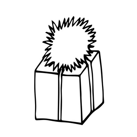 Hand drawn Christmas gift box with bow. Present illustration with ribbon. Vector stock illustration.のイラスト素材