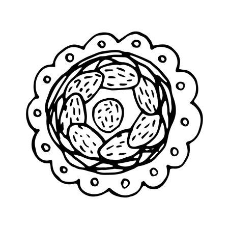Vector plate with eggs. Easter dish with eggs isolated. Hand drawn Easter eggs. Vector stock illustration.のイラスト素材