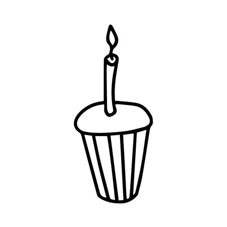 Birthday cupcake with candle doodle illustration. vector cupcake simple clip artのイラスト素材