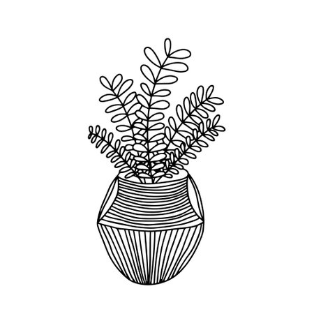 Doodle houseplant in pot illustration. vector house flowerのイラスト素材