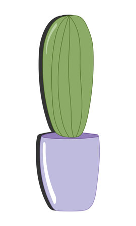 Vector doodle illustration. Green cactus in purple pot isolated on white background. cartoon flat style. For decoration, stickers.のイラスト素材
