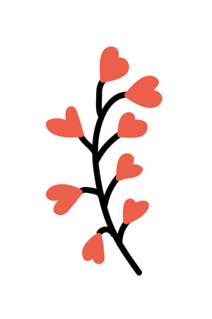 Heart flower vector illustration. Hand drawn Valentine's Day plant. Lovely red flower branch isolated on white background. Vector stock illustration.のイラスト素材