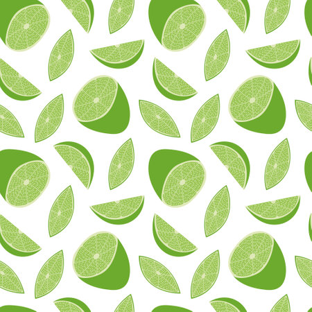 Lime slices vector seamless pattern. Flat green limes on white backgroundのイラスト素材