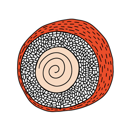 Vector maki sushi roll hand drawn sketch. Philadelphia sushi with salmon isolatedのイラスト素材