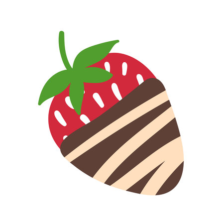 Strawberry in chocolate vector illustration. Hand drawn cartoon candy. Tasty strawberry in dark chocolate isolated.のイラスト素材