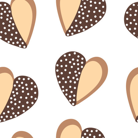 Heart cookie with white pearl. Vector seamless pattern with heart shaped cookies. Design for Valentine's Day, love cards, decor, wrapping paper.のイラスト素材