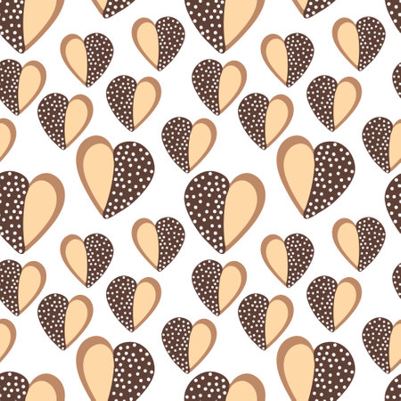 Heart cookie with white pearl. Vector seamless pattern with heart shaped cookies. Design for Valentine's Day, love cards, decor, wrapping paper.のイラスト素材