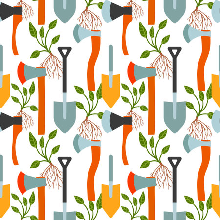 garden tools seamless patternのイラスト素材
