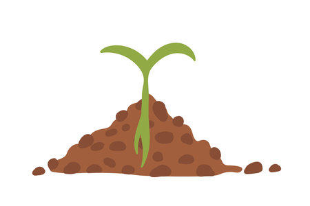 plant in black ground. Green leafy plant grow up. Spring decor, icon, sticker. Vector stock illustration.のイラスト素材