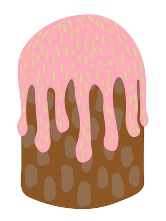 Easter cake vector illustration. Chocolate easter cake with pink strawberry icing and crumbs. holiday decor. Design for greeting cards, invitations, textile, banner, poster.のイラスト素材