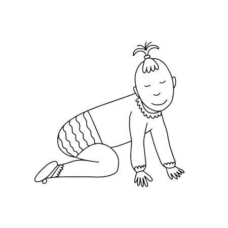 Vector baby girl doodle illustration. Hand drawn toddler girl isolated on white backgroundのイラスト素材