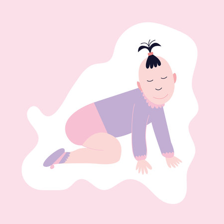 baby girl vector illustration. Toddler flat style card for he or she partyのイラスト素材