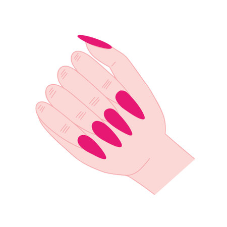 Vector woman hand with pink manicure flat illustration. beautiful woman hand with pink nails illustrationのイラスト素材