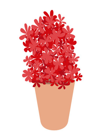 Vector red geranium flowers bouquet in pot flat illustrationのイラスト素材