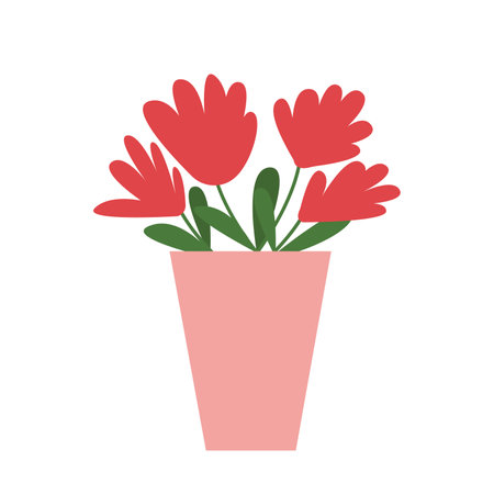 Vector flowers in vase flat illustrationのイラスト素材