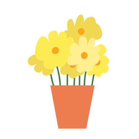 Vector daffodils in pot flat style illustrationのイラスト素材