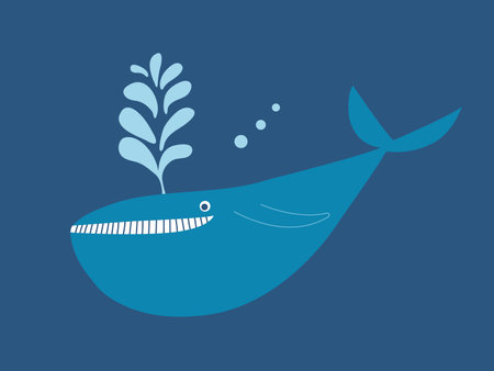 Vector whale in sea flat illustrationのイラスト素材