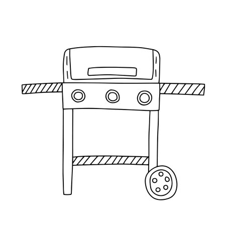 Vector charcoal barbecue grill sketch. Hand drawn BBQ grill illustrationのイラスト素材