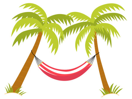 Vector palms with hammock on them flat illustrationのイラスト素材