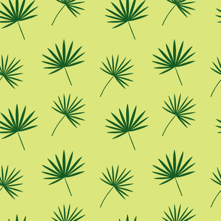 Green chamaerops leaves seamless pattern. Vector chamaerops leaves on green backgroundのイラスト素材