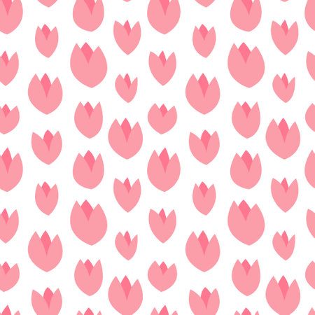 Pink tulip bud seamless pattern. Millefleurs tulip vector patternのイラスト素材