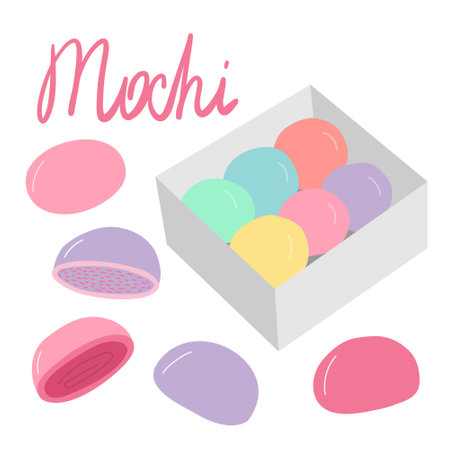 Flat mochi dessert set. Vector Japanese traditional rice dessert setのイラスト素材