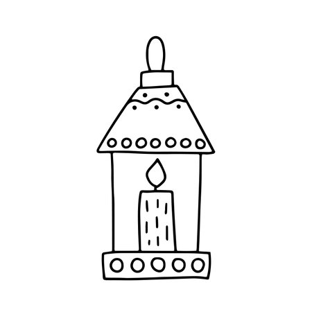 Doodle outdoor light with candle vector illustrationのイラスト素材
