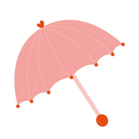 Pink open umbrella with heart decor. Barbicore pink umbrella vector clipartのイラスト素材