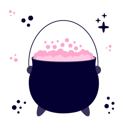 Halloween cauldron with potion and pink bubbles vector illustrationのイラスト素材