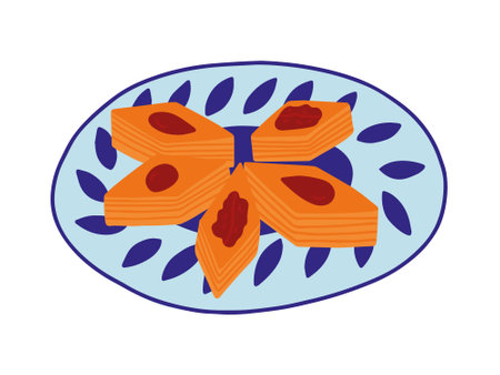 Azerbaijani baklava on plate vector illustration.のイラスト素材