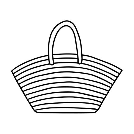 Doodle beach bag vector illustration. Hand drawn woven bag doodle clip artのイラスト素材