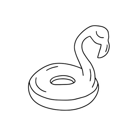 Vector flamingo rubber ring doodle illustration. Hand drawn swimming rubber ring clipartのイラスト素材