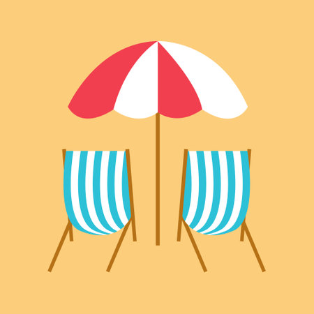 Vector flat style beach umbrella and beach chairsのイラスト素材