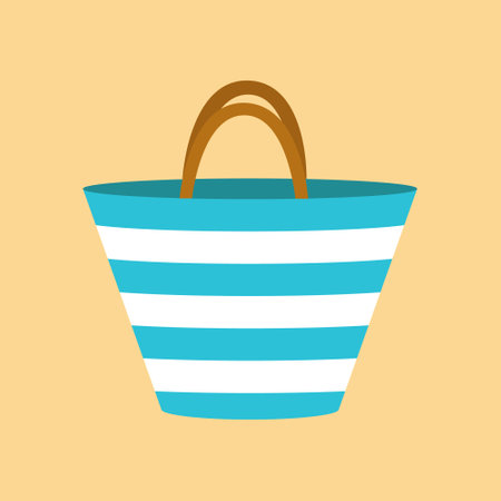Striped beach bag flat style illustration. Trendy summer shopper bagのイラスト素材