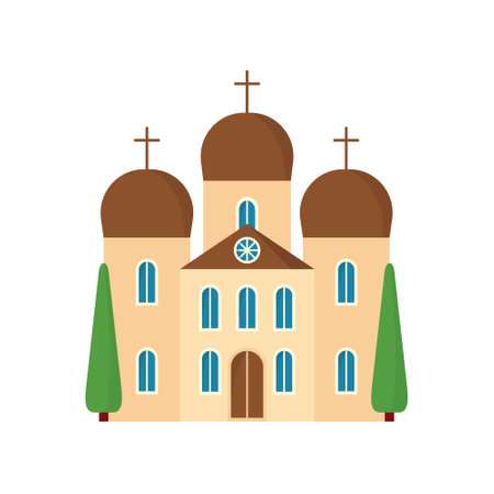 Catholic Church flat design vector illustration. Flat Catholic temple icon isolatedのイラスト素材