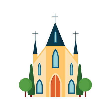 Vector Catholic Church flat design. Catholic temple icon vector illustrationのイラスト素材