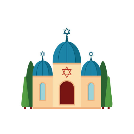 Jewish Synagogue religion building vector illustration. Israel spiritual place for pray flat design iconのイラスト素材
