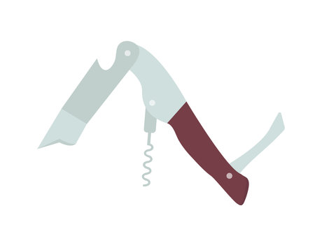 Vector flat sommelier knife with corkscrew and glass bottle openerのイラスト素材