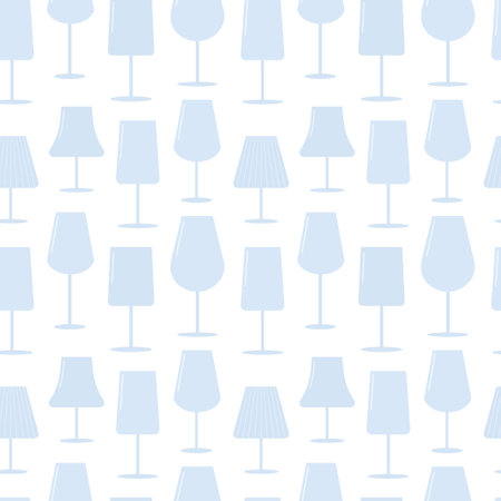 Vector wineglass seamless pattern. Different kinds of wineglasses flat style patternのイラスト素材