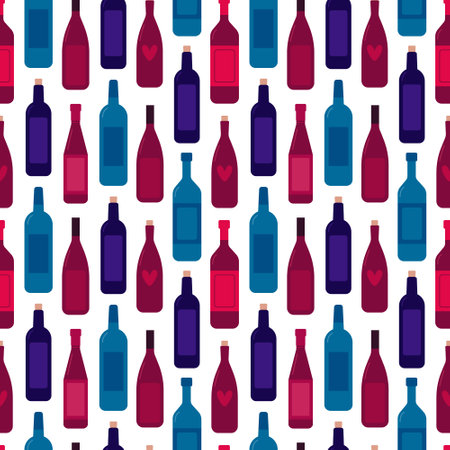 Flat wine bottles seamless pattern. Different wine bottles vector patternのイラスト素材
