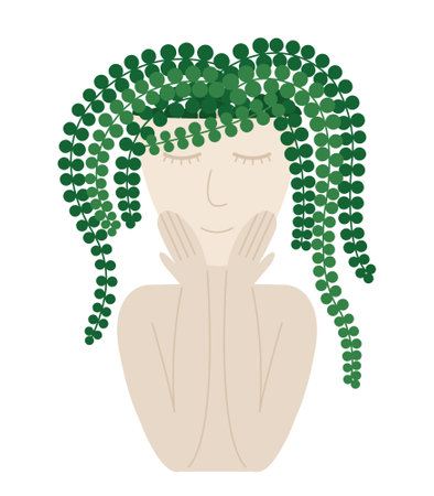 Rowley godson succulent plant in trendy woman head pot vector illustrationのイラスト素材