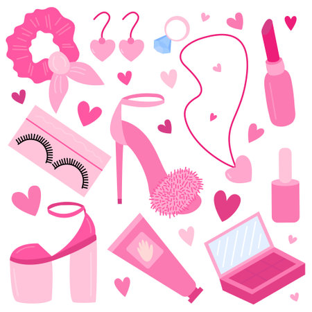 Barbiecore elements set. Pink flat vector barbiecore setのイラスト素材