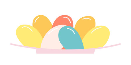 Flat style plate with colored Easter eggs vectorのイラスト素材