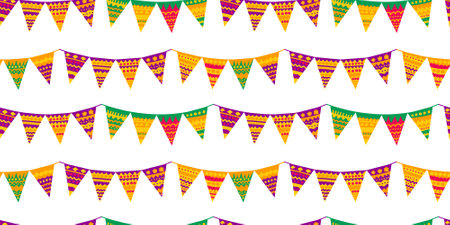 Vector hand drawn hanging garland seamless border in flat styleのイラスト素材