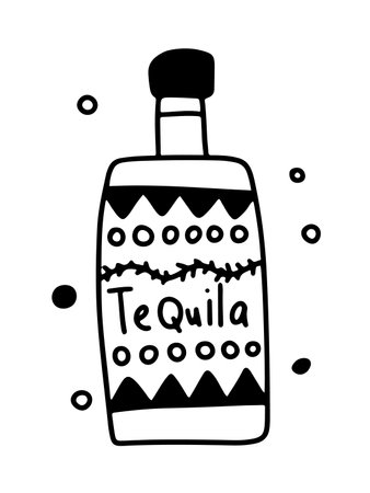 Hand drawn tequila bottle vector doodle illustrationのイラスト素材